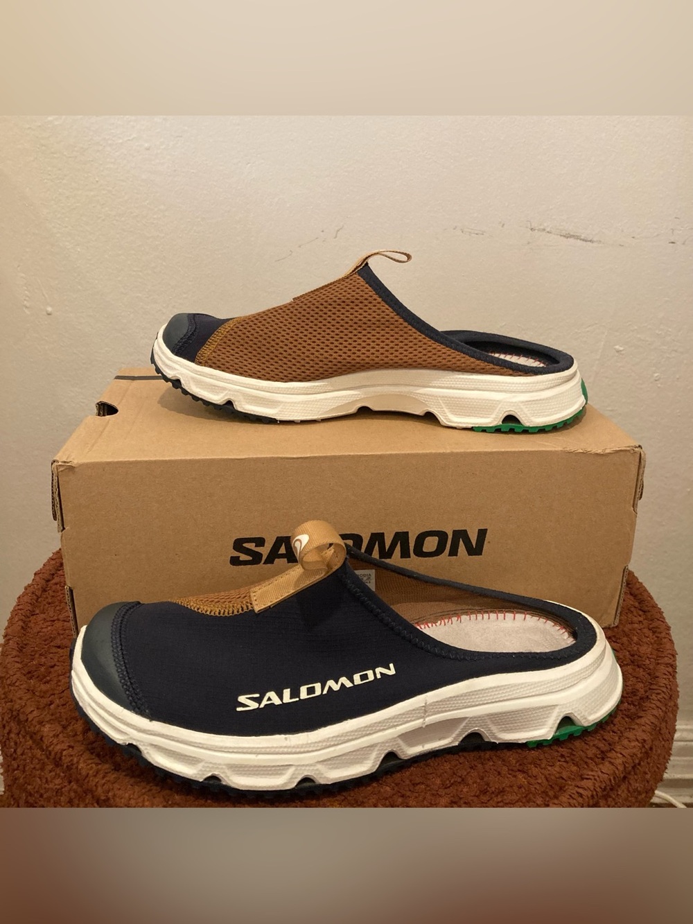 Salomon Navy Blue and Brown Slip-On Sneakers